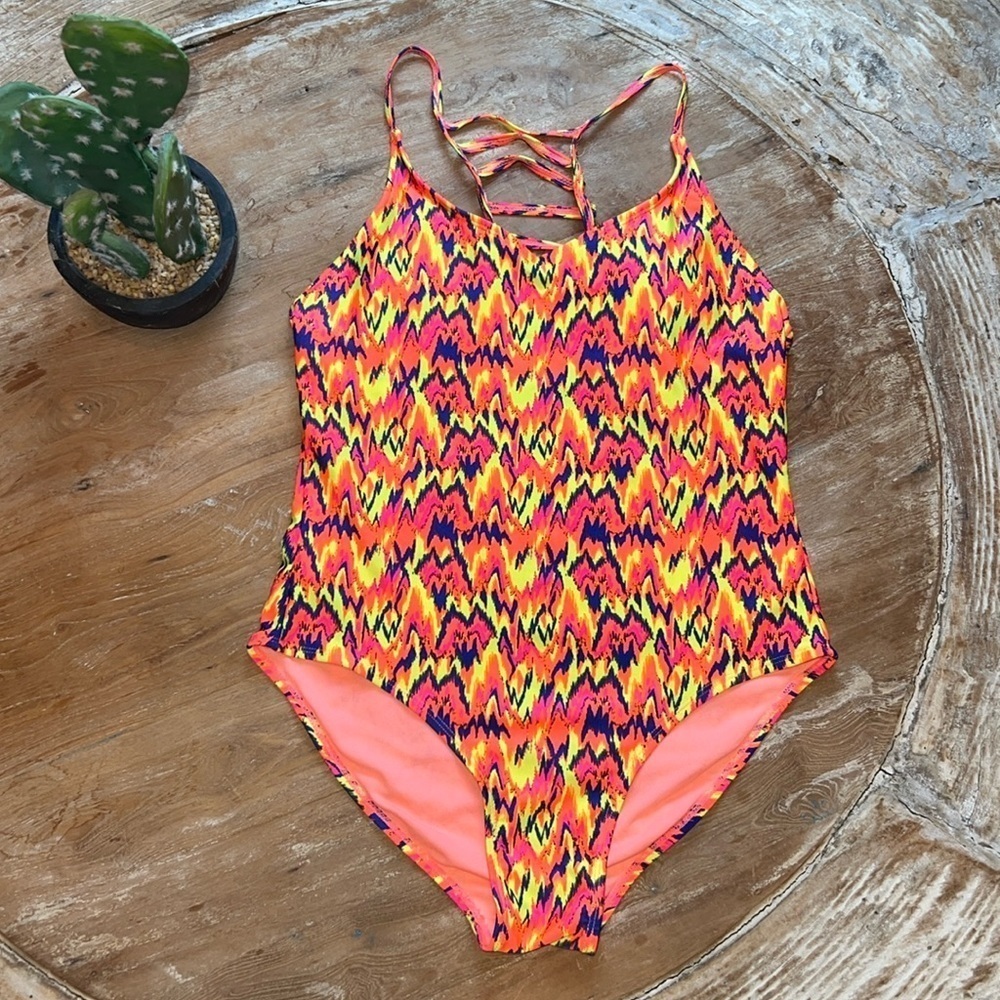 Neon One Piece Swimsuit Strappy Back Size XL